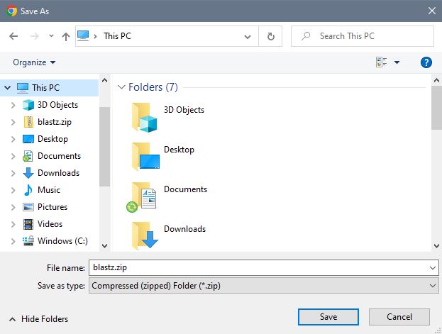Screenshot of save to computer file menu.